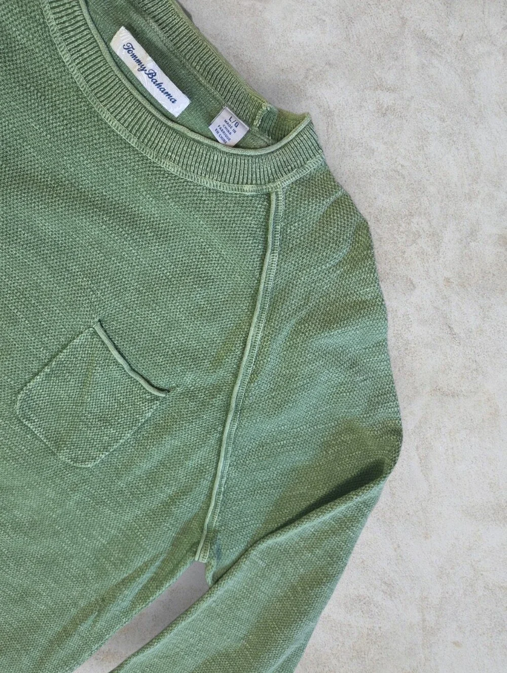Tommy Bahama Green Textured Cotton Knit Crewneck Sweater Size Large